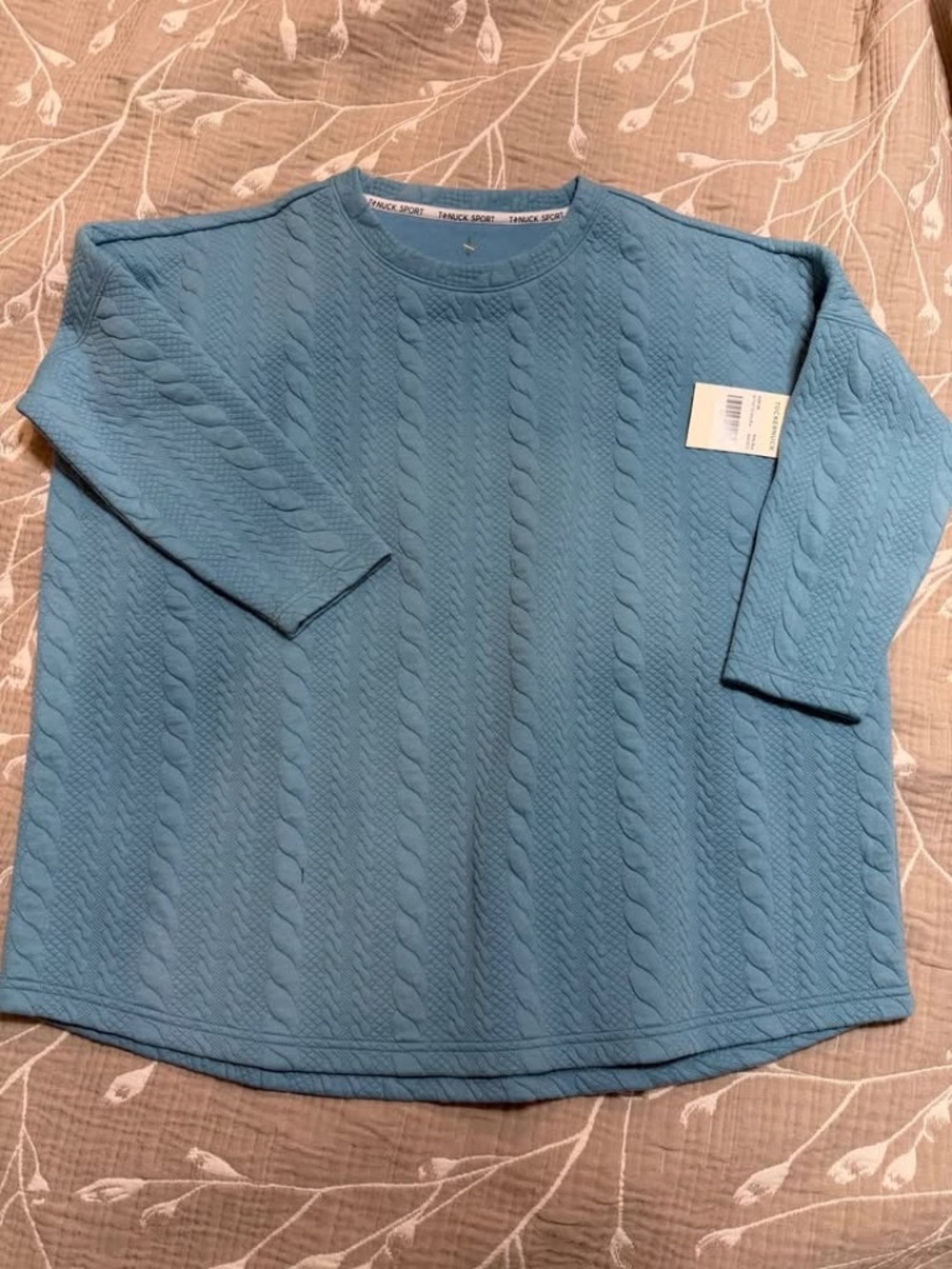 NWT Tuckernuck Blue Sport   cable knit cotton crewneck sweatshirt S/M